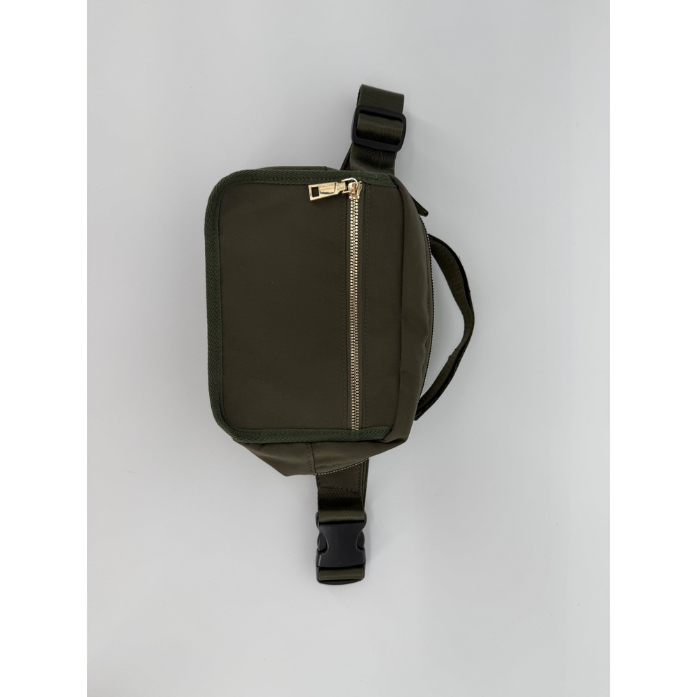 Unbranded Olive Green Nylon Belt Bag Crossbody Fanny Pack Gold Tone Hardware